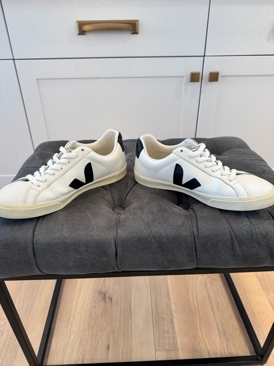 Veja White Leather Sneakers with Black/Navy V Logo - Picture 10 of 10